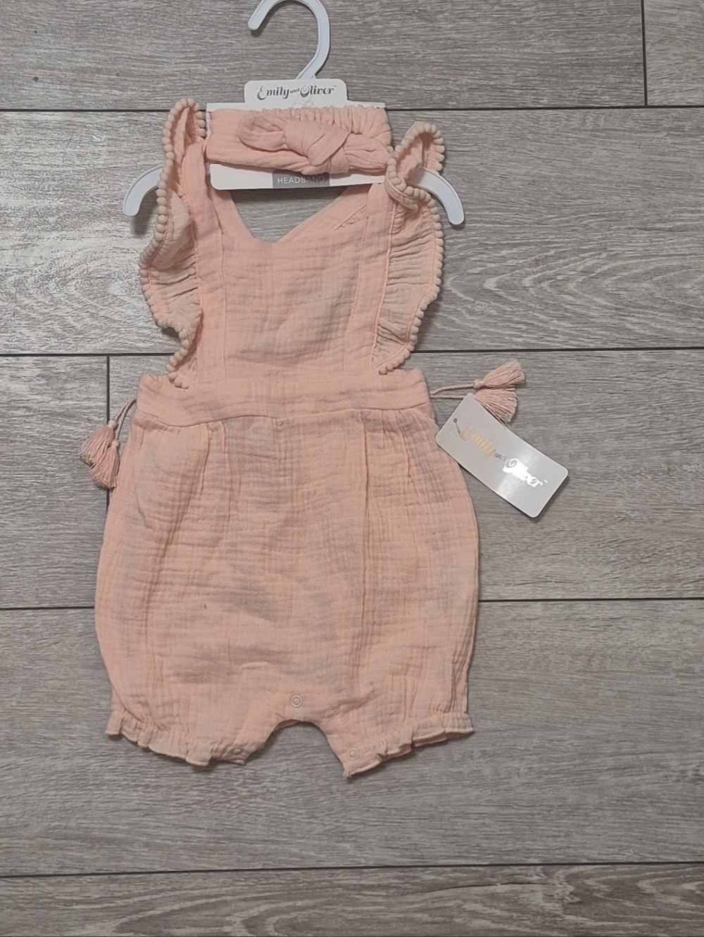 Brand New Emily And Oliver Pink Color Girl's Romper with Matching Headband